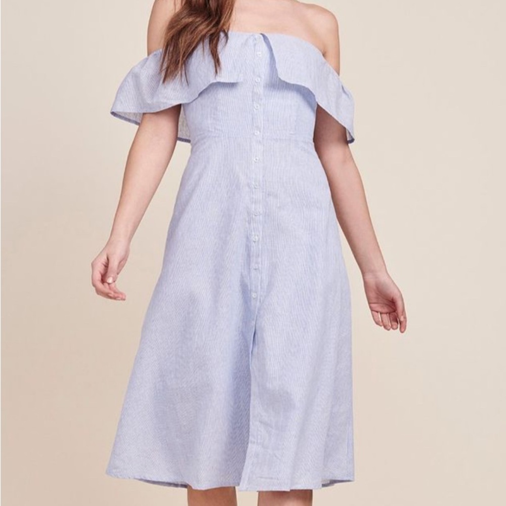 BB Dakota Strapless Light Blue Pinstripe Midi Dress